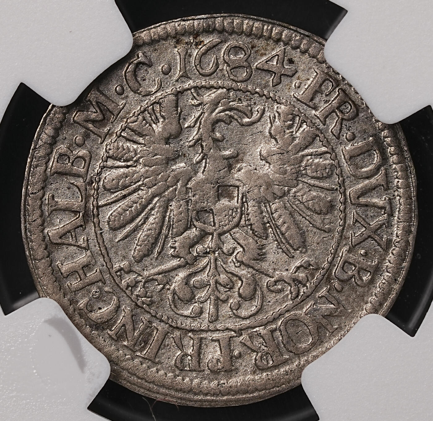 修遠堂世界钱币第108期 NGC AU50  1684年勃兰登堡 - 安斯巴赫伯国3克鲁泽银币