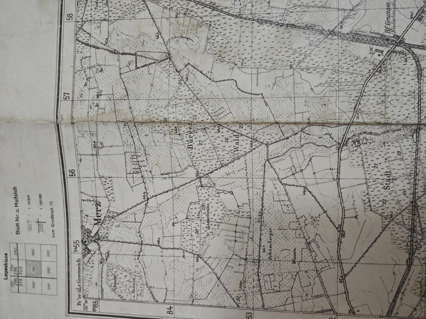 橙子收藏第六期 德波边境二战时期地图  格鲁诺（Grunow）及周边（米克斯多夫、大/小布里森等）位于德国勃兰登堡州东部乌克马克县，紧邻二战时期的德波边境，地处柏林东北部、德波走廊西侧，是东线边境的战略缓冲与交通节点，也是德军东线防御的重要外围区域。