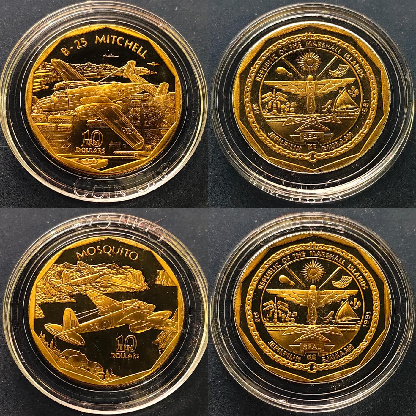 【全场包邮】纯粹捡漏拍515场 马绍尔群岛1991年10元二战传奇战机系列24枚官方盒装精制铜币-盒证全