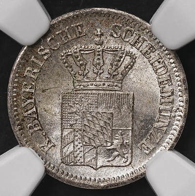 修遠堂世界钱币第108期 - NGC MS64 1865年巴伐利亚1克鲁泽银币