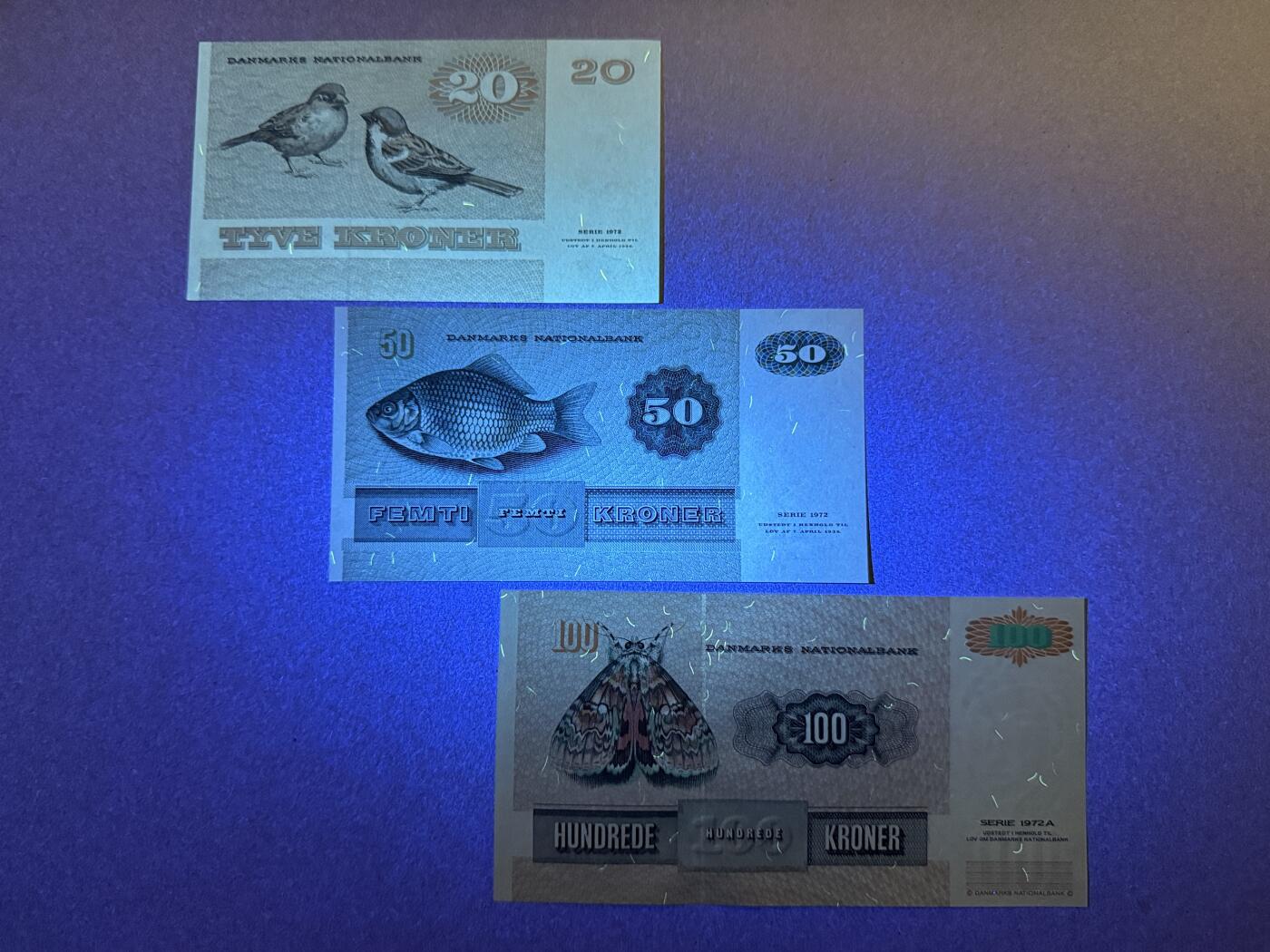 《艾美收藏》第237期-3.22周日外币强钞白金场 丹麦20、50、100克朗3张 UNC 动物版 全程无4