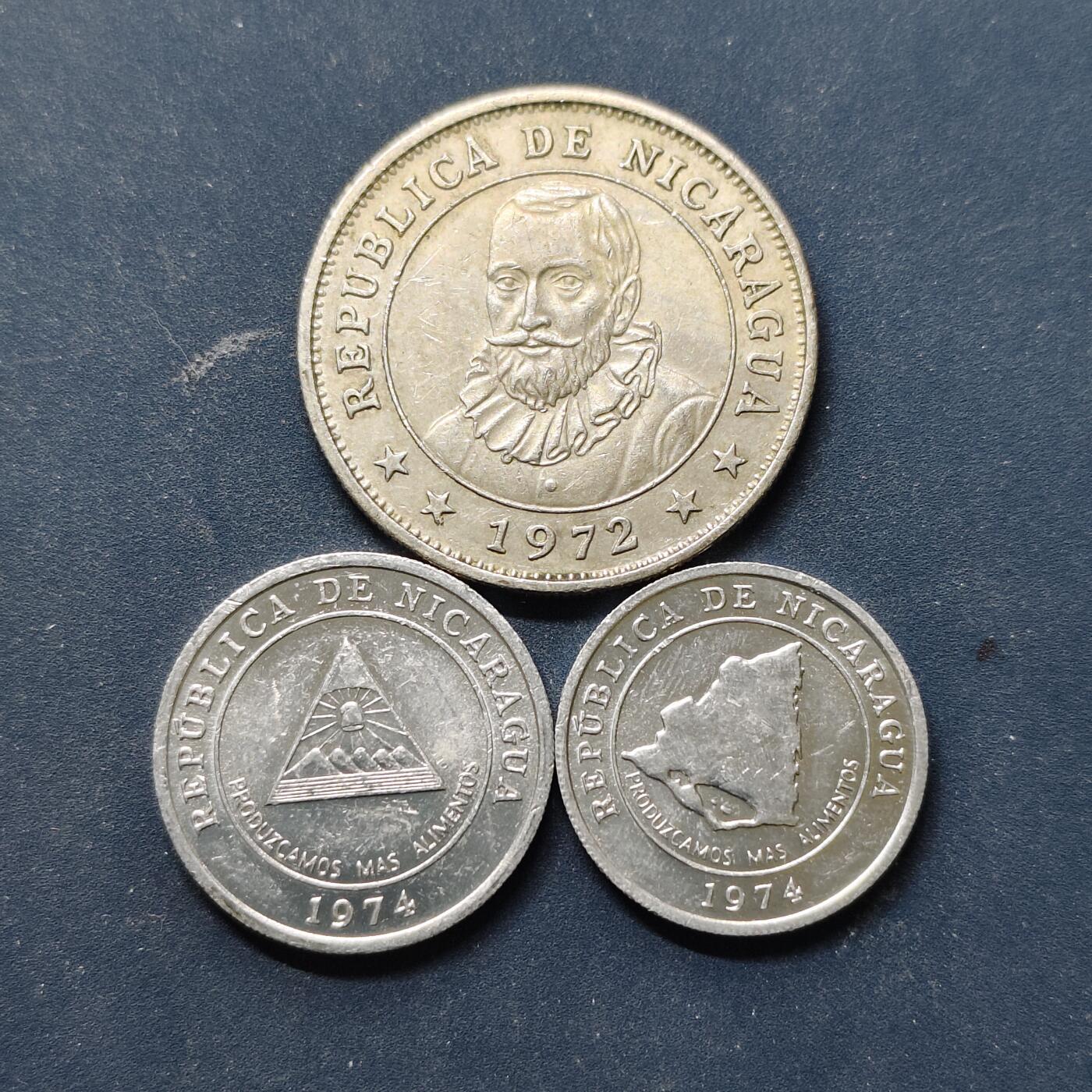 【全场包邮】纯粹捡漏拍514场 尼加拉瓜1972-1974年3枚套币-含1974年FAO纪念币2枚套币