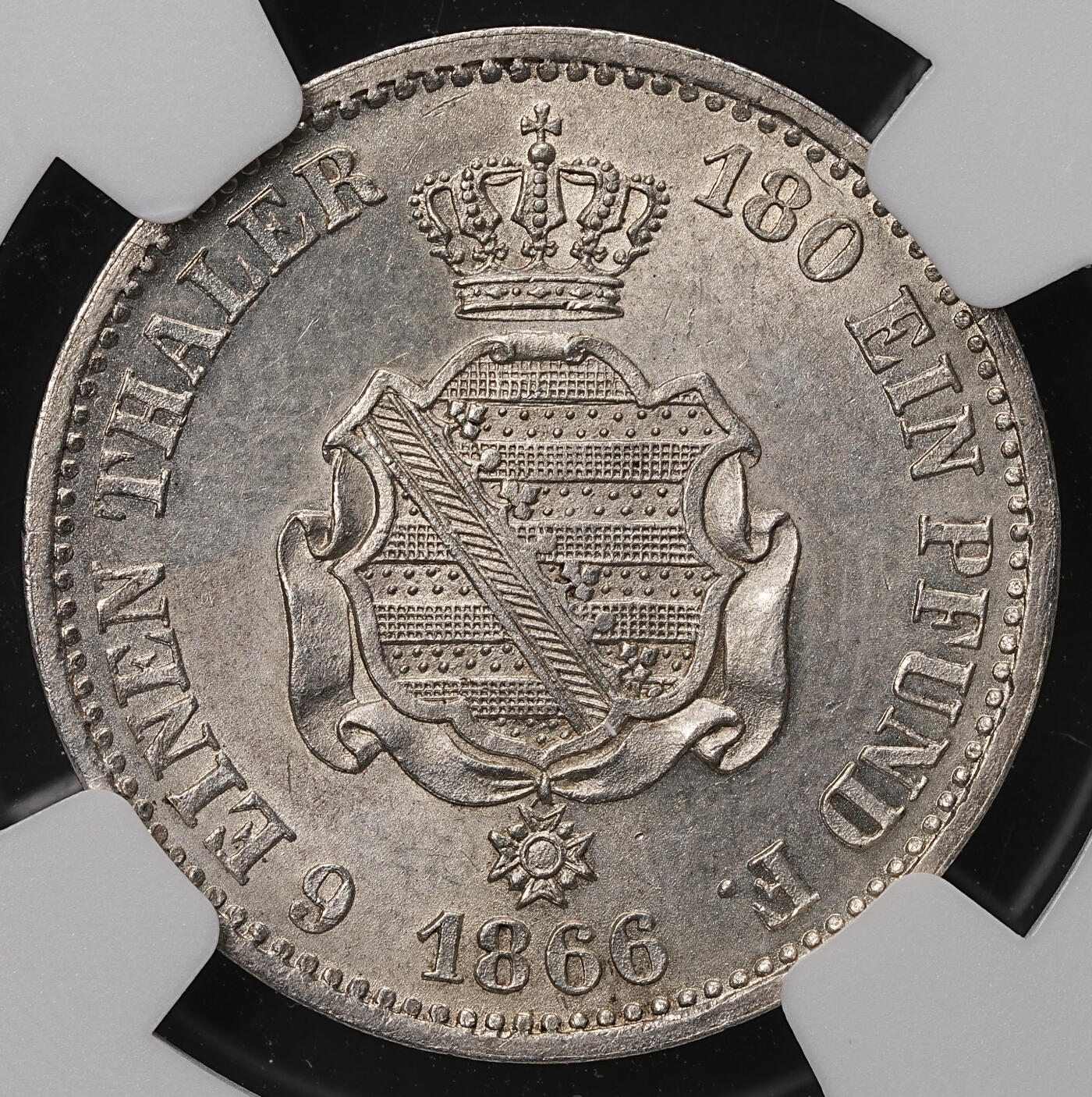 修遠堂世界钱币第108期 NGC MS63 1866年萨克森1/6泰勒银币