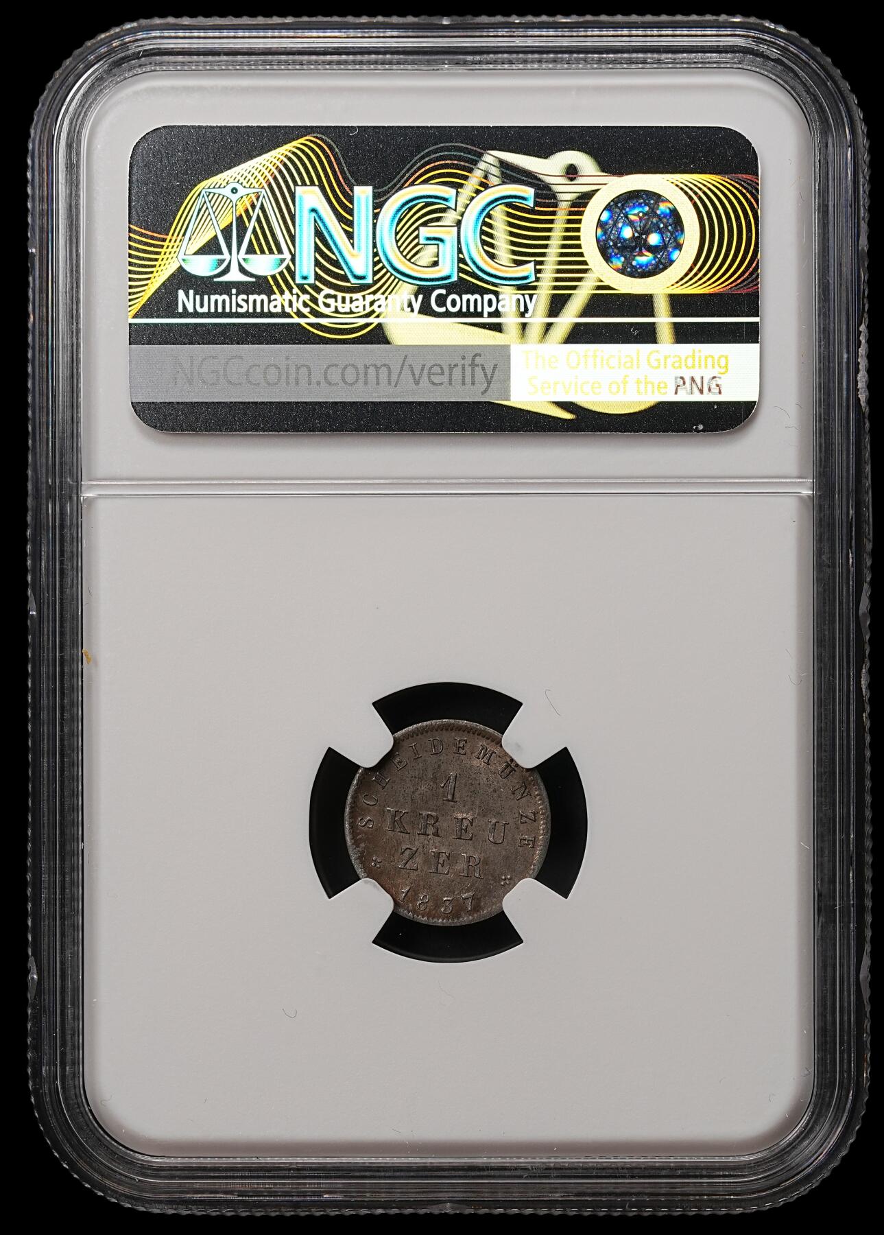 修遠堂世界钱币第108期 NGC MS65 1837 年黑森 - 达姆施塔特1克鲁泽银币