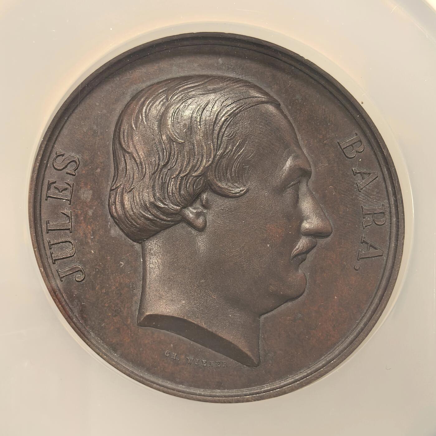 博洋堂世界钱币拍卖第165期（全场包邮） NGC MS63 唯一冠军！比利时1871年纪念司法部长，共济会大佬大铜章。60mm超大超厚尺寸！双面超高浮雕。背面高凸起雄狮威武霸气