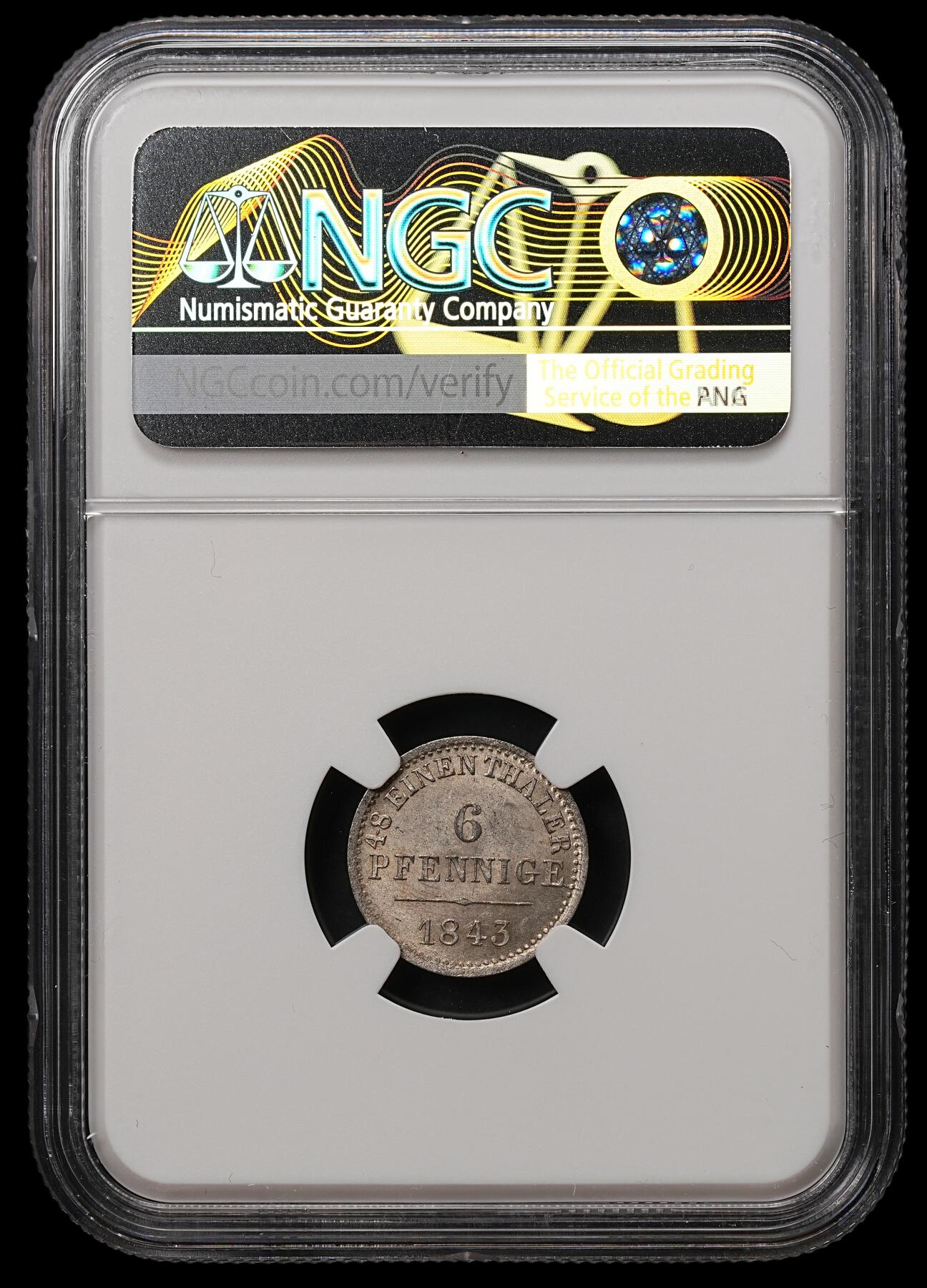 修遠堂世界钱币第108期 NGC MS64 1843年汉诺威6芬尼银币