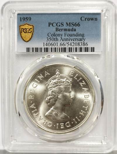 博洋堂“芳菲春韵”3月精品大拍专场暨第166期（全场包邮） - PCGS MS66 英属百慕大1959年伊丽莎白二世发现百慕大350周年1克朗纪念银币-1