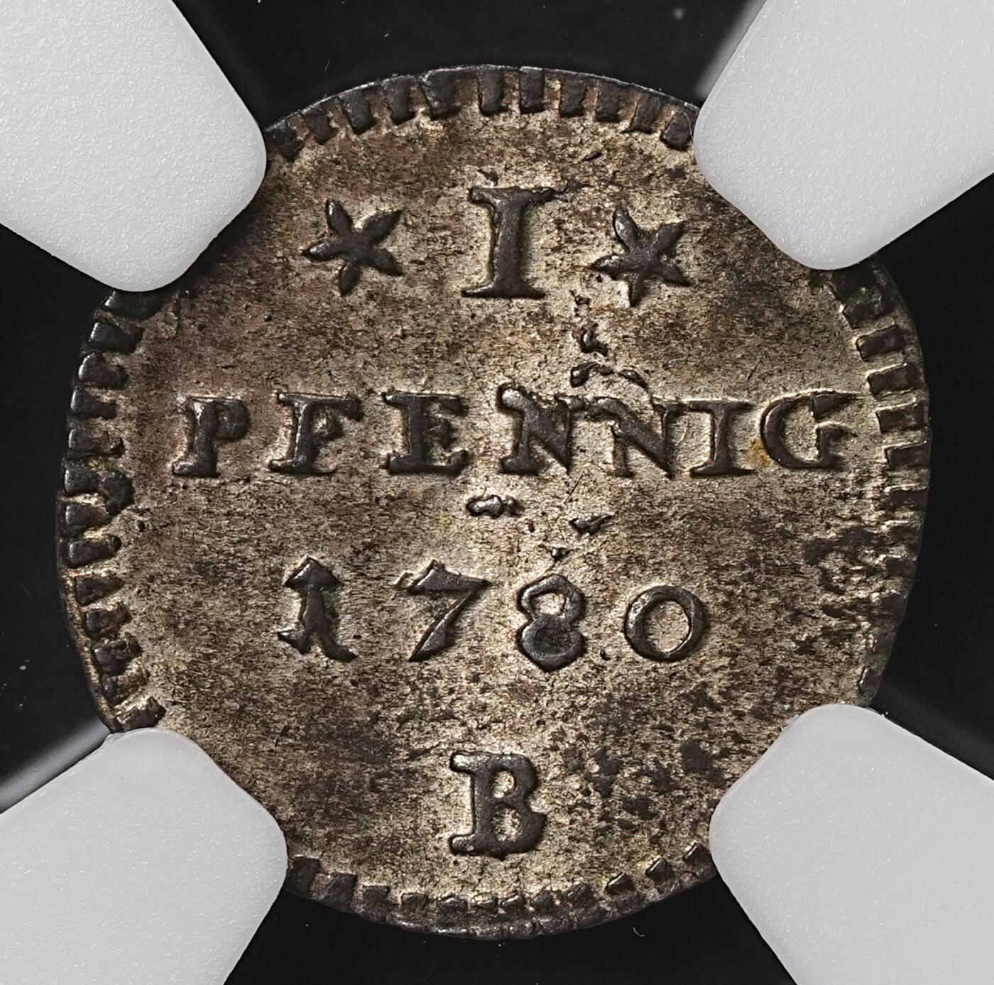 修遠堂世界钱币第108期 NGC MS62 1780年勃兰登堡 - 拜罗伊特1 芬尼 银币