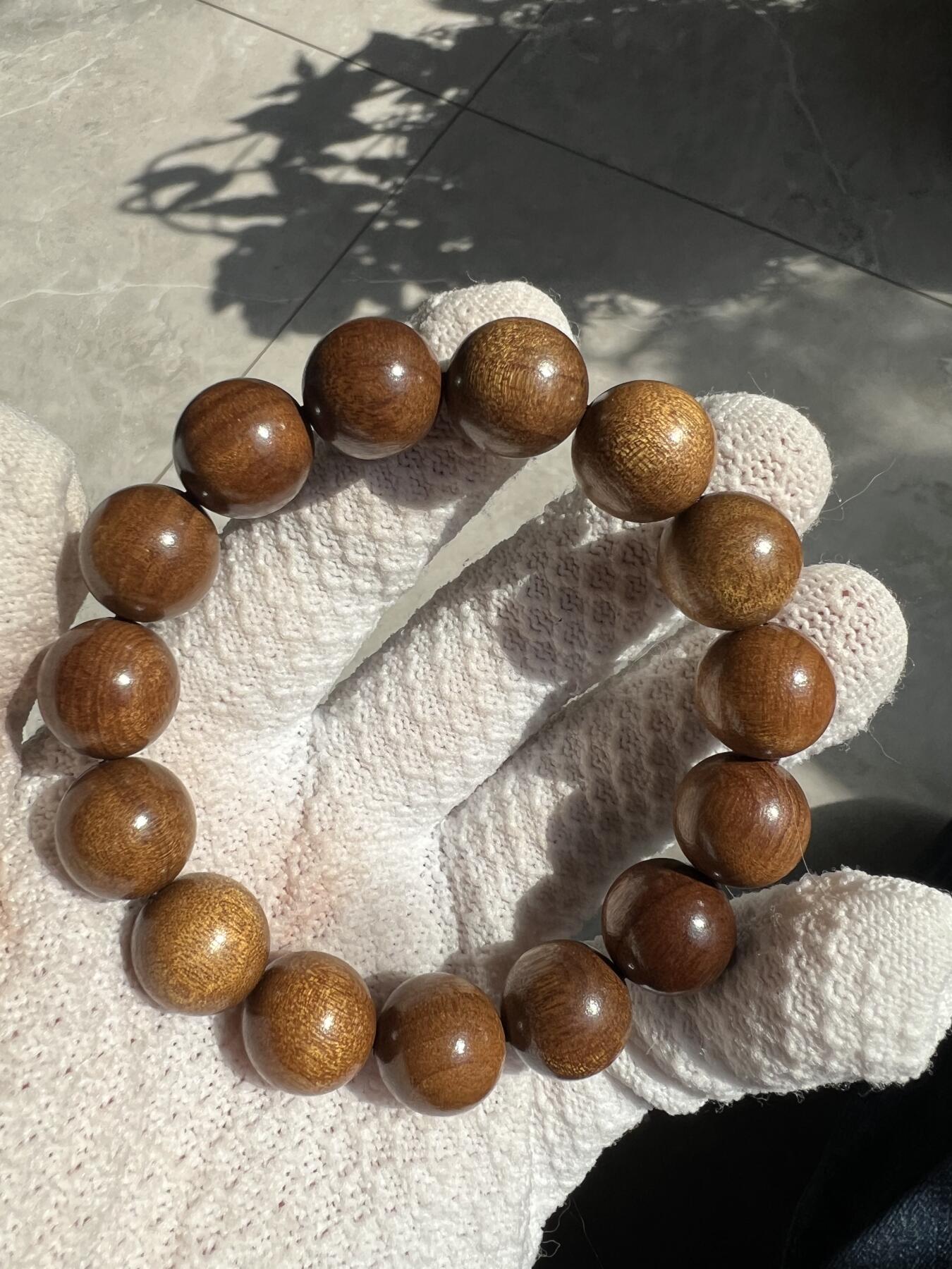 零元拍：金丝楠圆珠手串，15MM 金丝满满，满手留香