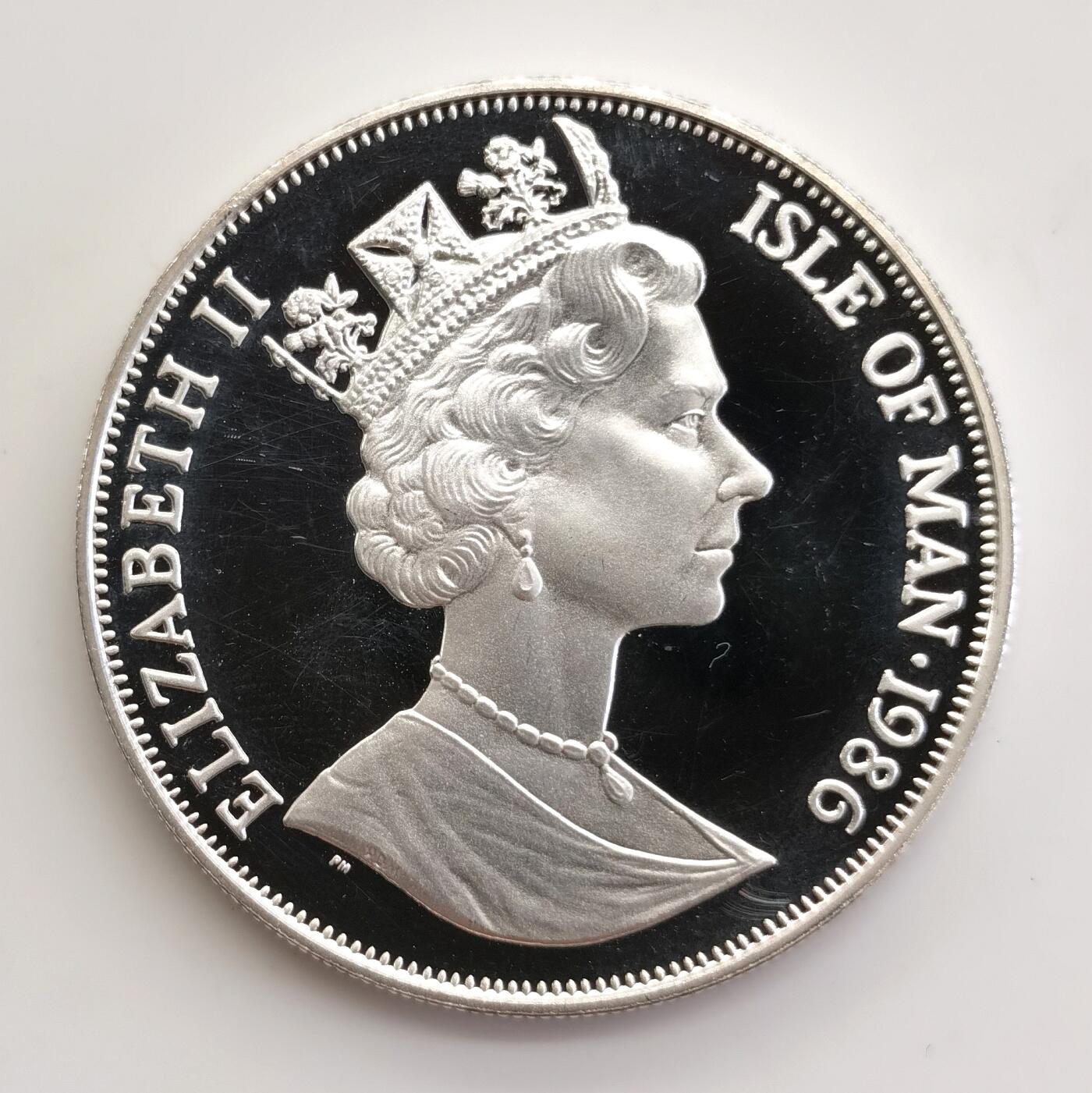 博洋堂世界钱币拍卖第165期（全场包邮） 马恩岛1986年墨西哥世界杯1克朗精制银币，28.28克925银