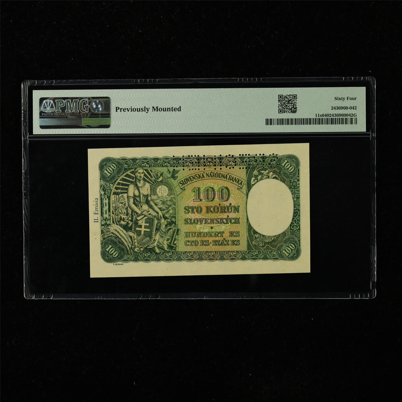 【亘邦集藏】第223期拍卖 1940年 斯洛伐克样钞100克朗 PMG 64 C6 541716
