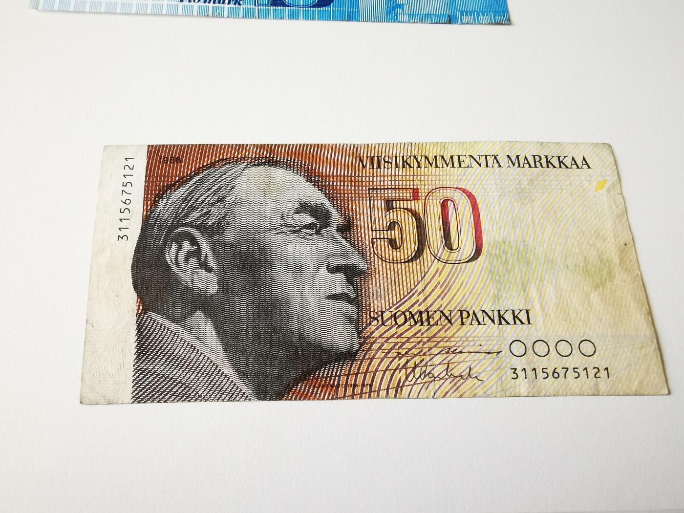 零零发流通品外国纸币拍卖 无佣金 芬兰50马克有裂口