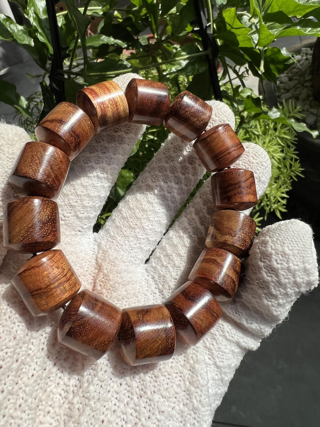 零元拍：海南黄花梨虎皮纹桶珠手串：15MM