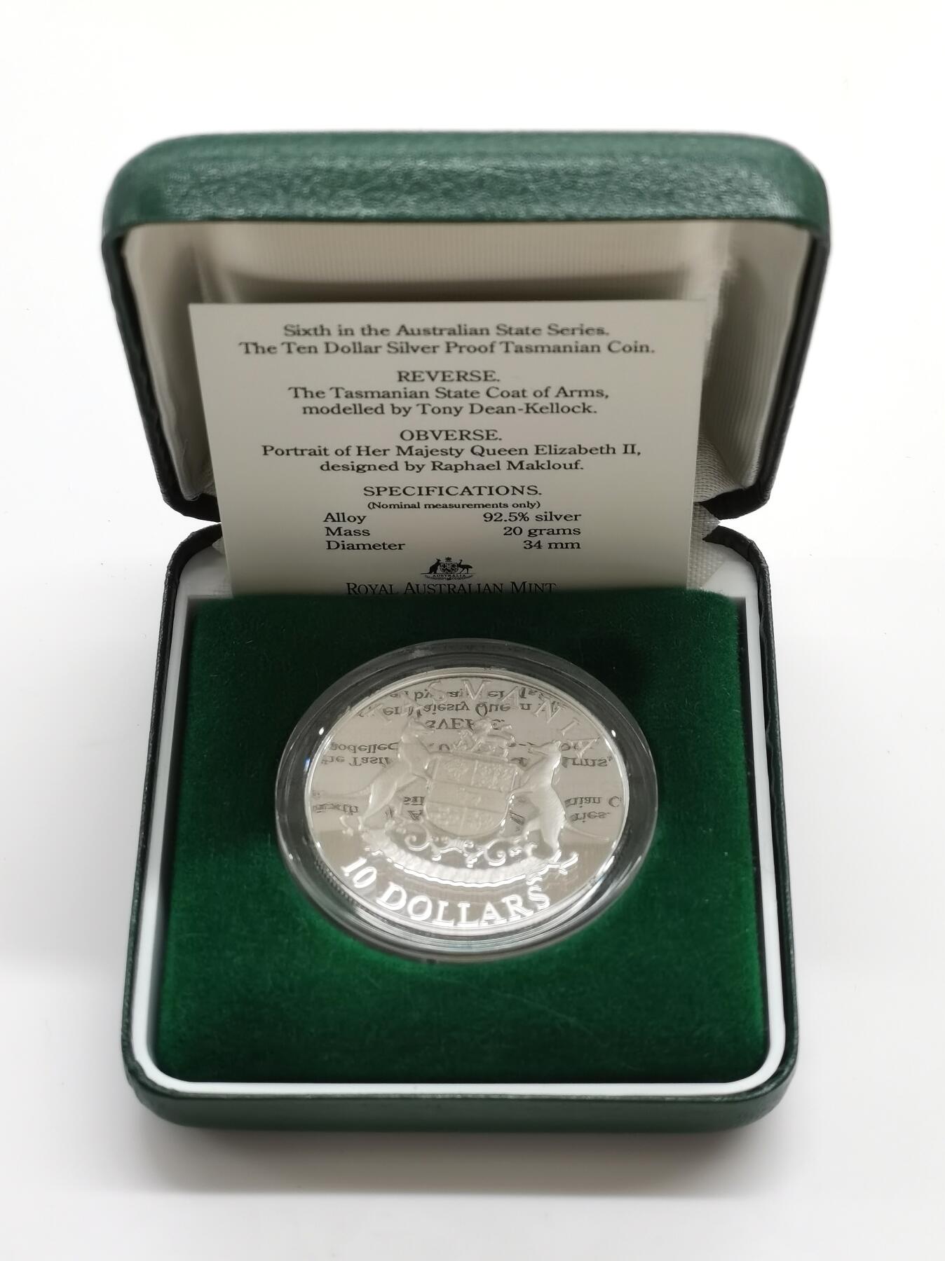 博洋堂世界钱币拍卖第165期（全场包邮） 澳大利亚1991年10元精制银币 澳大利亚州系列-塔斯马尼亚 20克925银 发行量:约2.8万 盒证全