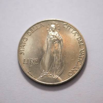 观钱 近现代机制币拍卖No.005（全场顺丰包邮，不区分偏远地区）  -  梵蒂冈 1936 年 无玷圣心圣母像 1 里拉镍币，古典主义雕刻风格精湛，宗教题材富有感染力。