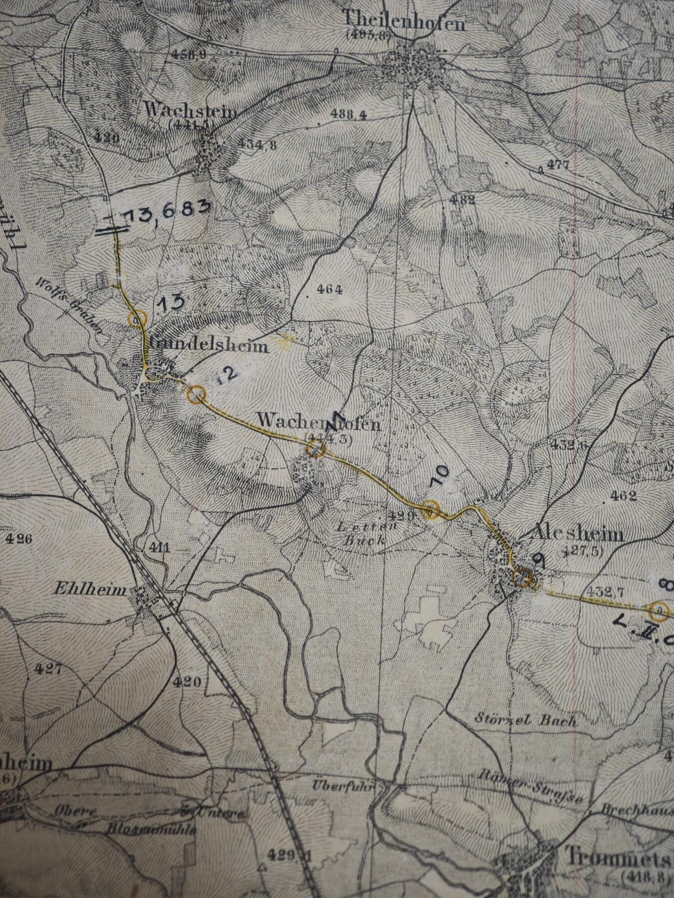 橙子收藏第六期 二战德军实战使用军用地形图｜魏森堡（西部）1884年初版 带原始军用作业痕迹 1:50000高精度/1934纳粹军事增补/南德战场直接实物见证 馆藏级二战史料