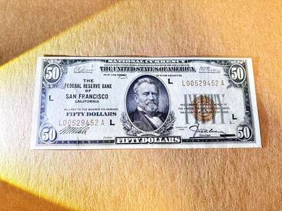 【Blue Auction】世界纸币精拍第797期——18级TOP拍卖/信誉/品质/专业/高效💫 - 美国 1929年50美金 国民券 旧金山版 品相如图 