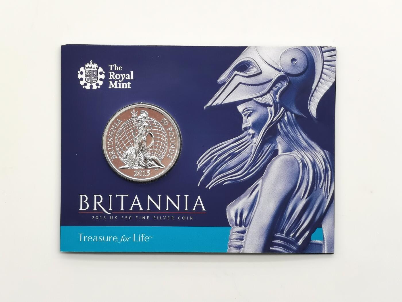 博洋堂世界钱币拍卖第165期（全场包邮） 英国2015年50镑普制银币 不列颠尼亚女神 1盎司999银 发行量：约8万 卡装