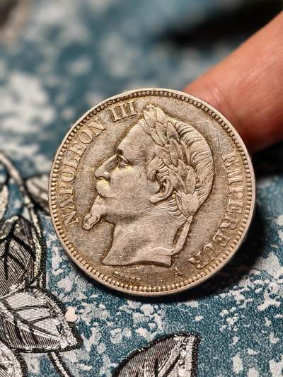 抚柳草堂-第十八期章牌钱币  奖章勋章限时免佣 满百包邮 放漏专场 - 1870法国拿破仑三世5法郎大银币 重24.9g 淡淡的黄油包浆状态不错