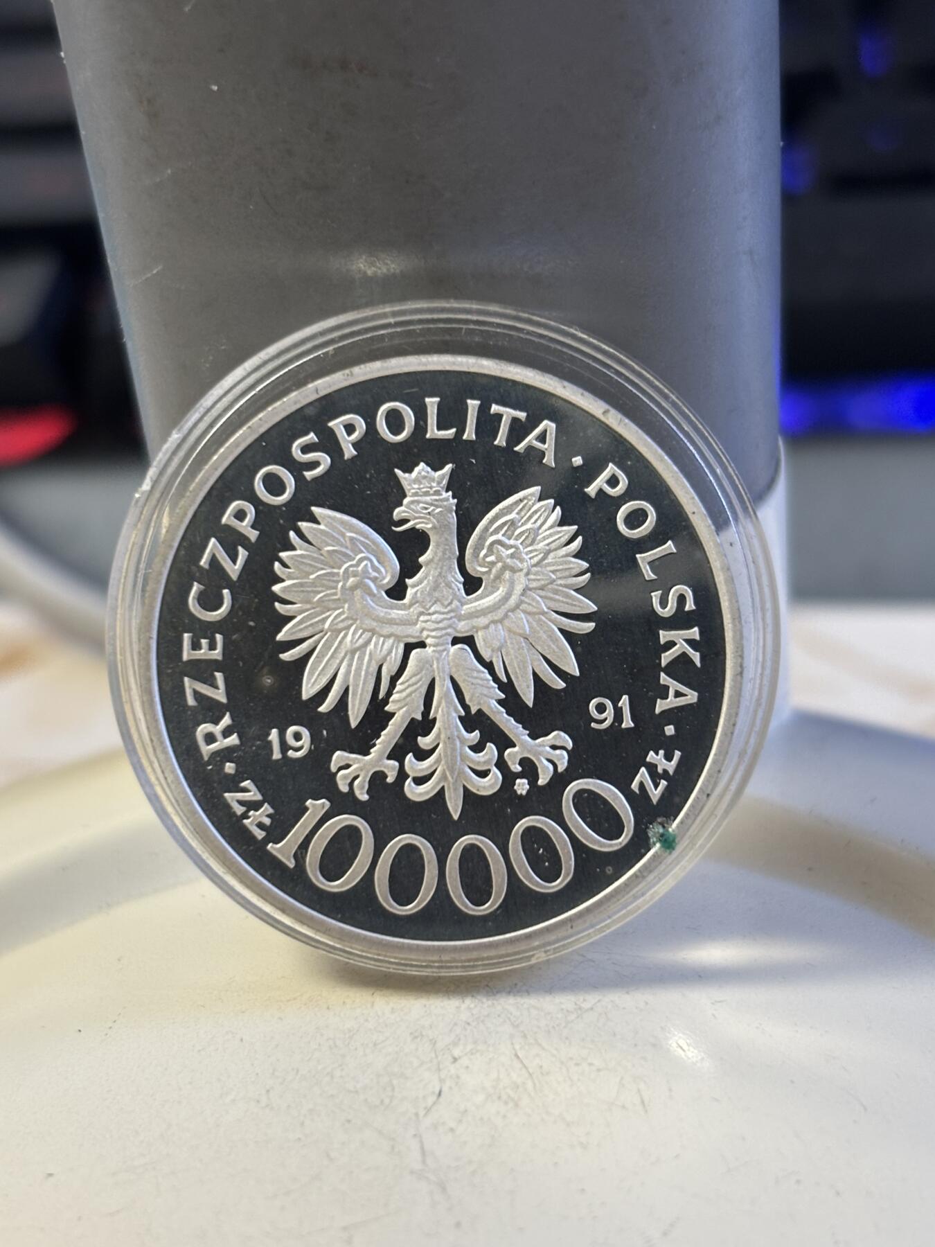 第194期拍卖 波兰1991年二战系列不列颠空战精制纪念银币，750银，16.5克，发行12000枚，有氧化