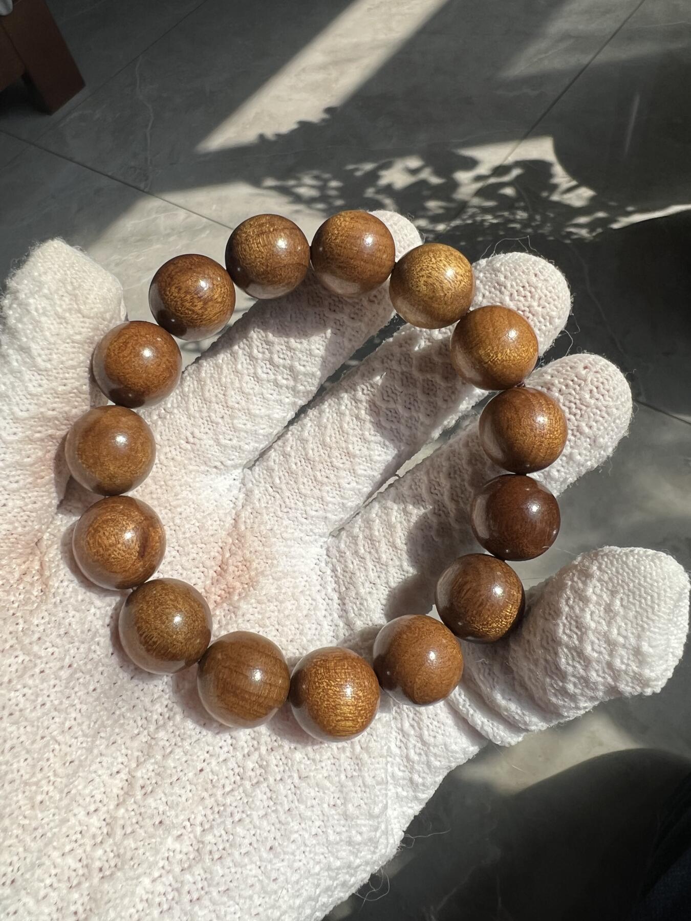 零元拍：金丝楠圆珠手串，15MM 金丝满满，满手留香