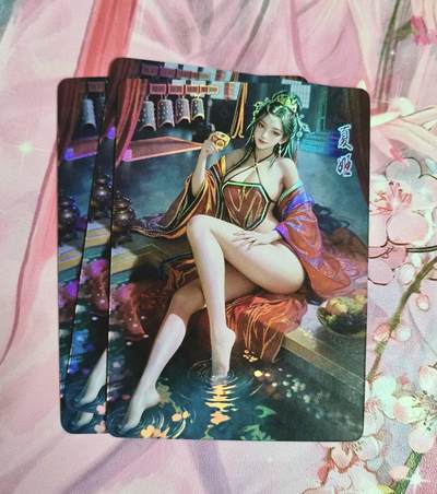 龙虎卡牌-七九场（满200元包邮，无佣金，每周六结拍，欢迎送拍） - 折光彩闪3张 鸡腿佳人录 夏姬 三渐变一套（最后一张很艺术）