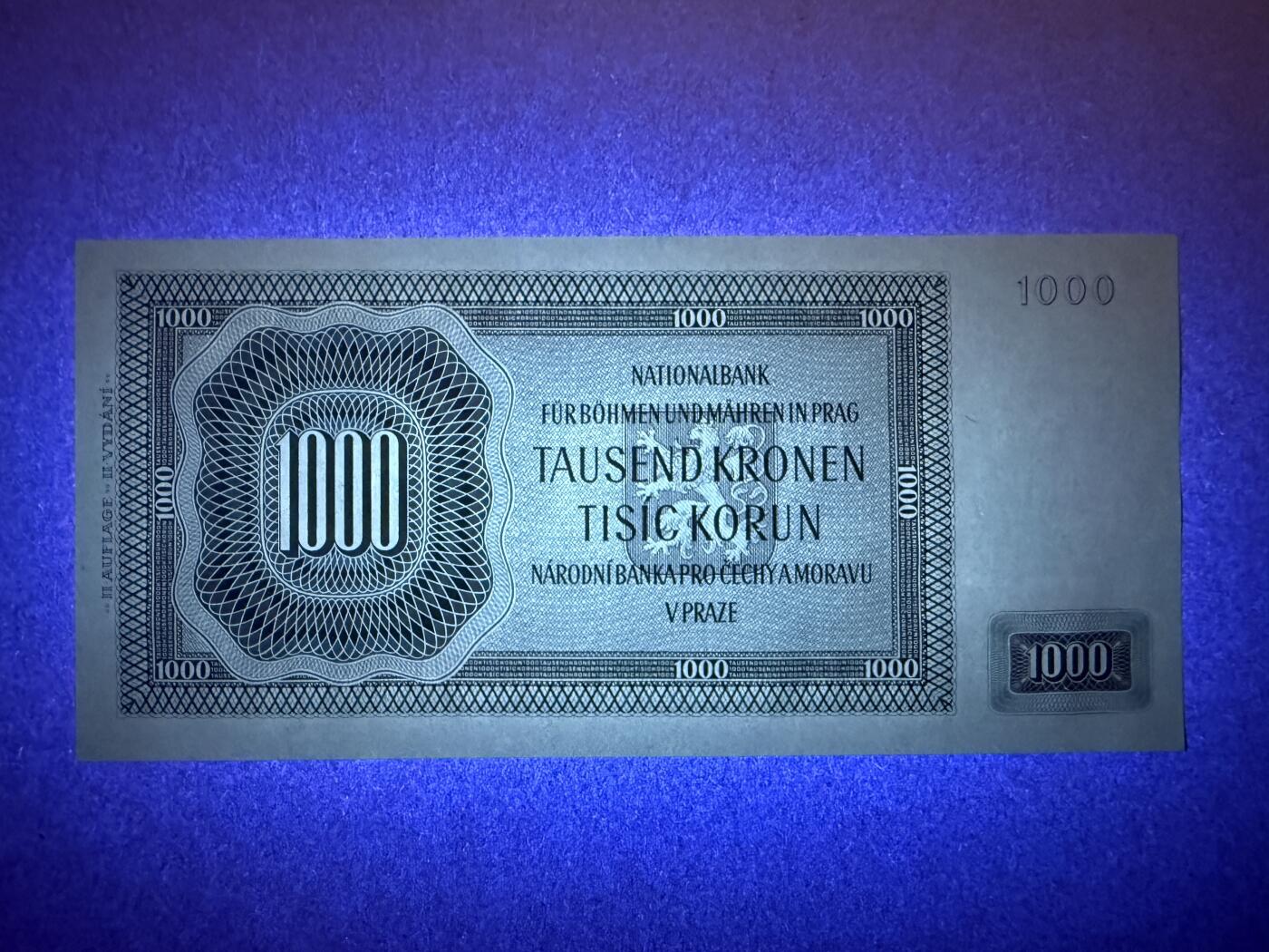 《艾美收藏》第237期-3.22周日外币强钞白金场 波西米亚与摩拉维亚1000克朗 UNC 1942年老版本 大票幅 无47