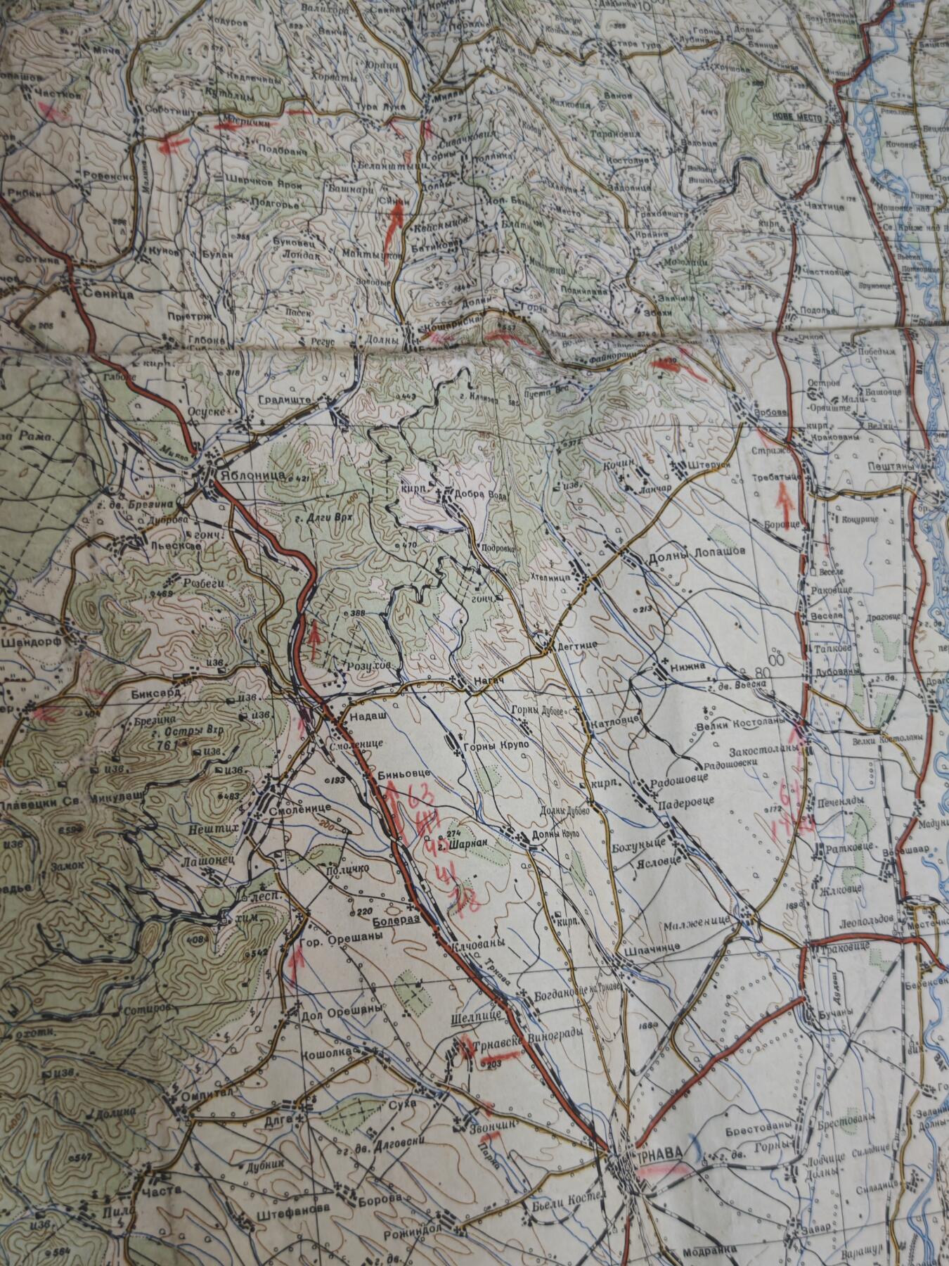 橙子收藏第六期 1944年苏联红军总参谋部实战军用地图/捷克斯洛伐克-奥地利-匈牙利 带原始战术标记 见证1945维也纳攻势 苏军解放中欧核心实物 馆藏级二战稀缺文物(长度一米多)