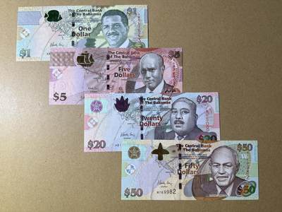 《艾美收藏》第237期-3.22周日外币强钞白金场 - 巴哈马1、5、20、50元4张 UNC 2010-2015年版