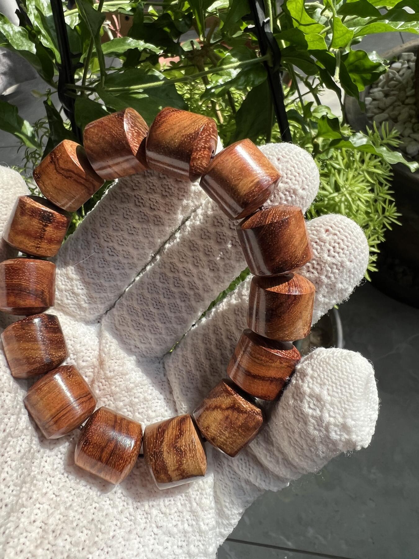 零元拍：海南黄花梨虎皮纹桶珠手串：15MM