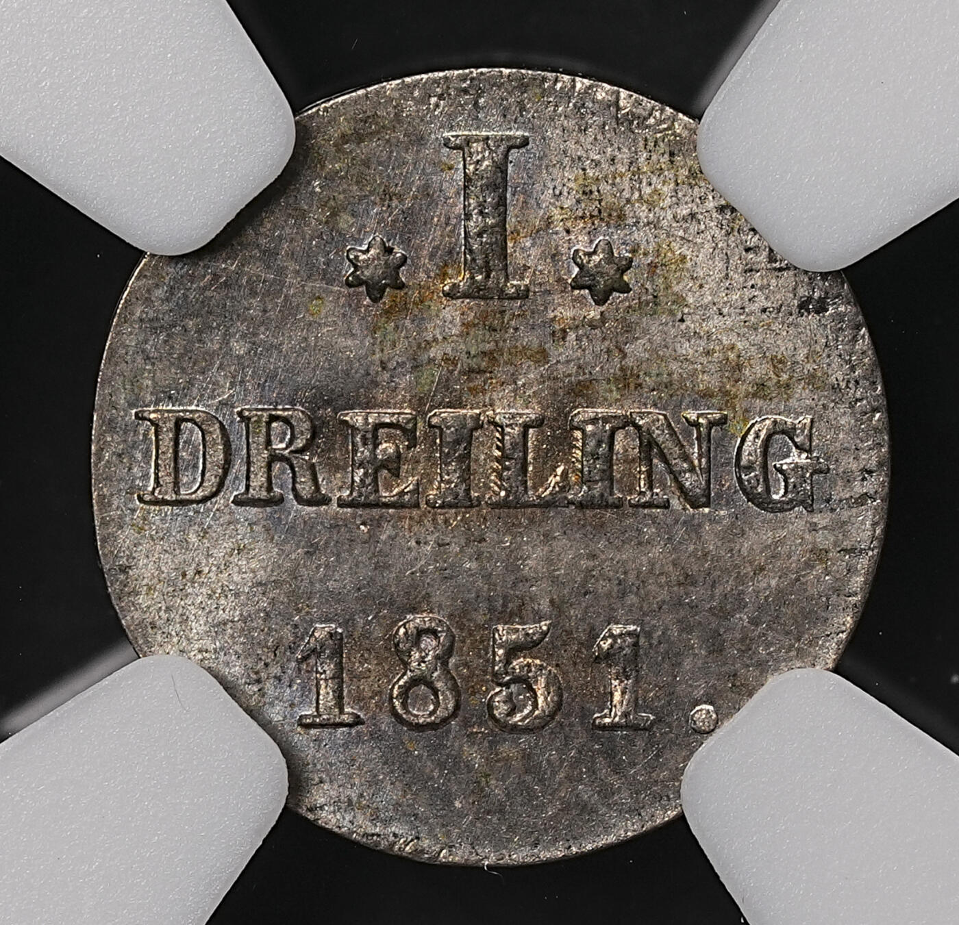 修遠堂世界钱币第108期 NGC MS64 1851年汉堡1德雷林（ 3 芬尼 ）银币