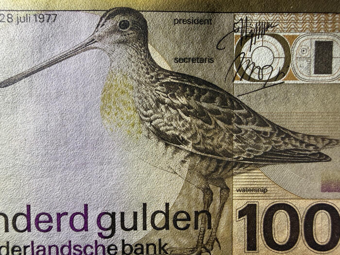 《艾美收藏》第237期-3.22周日外币强钞白金场 荷兰100盾 UNC 1977年 经典水鸟 无4