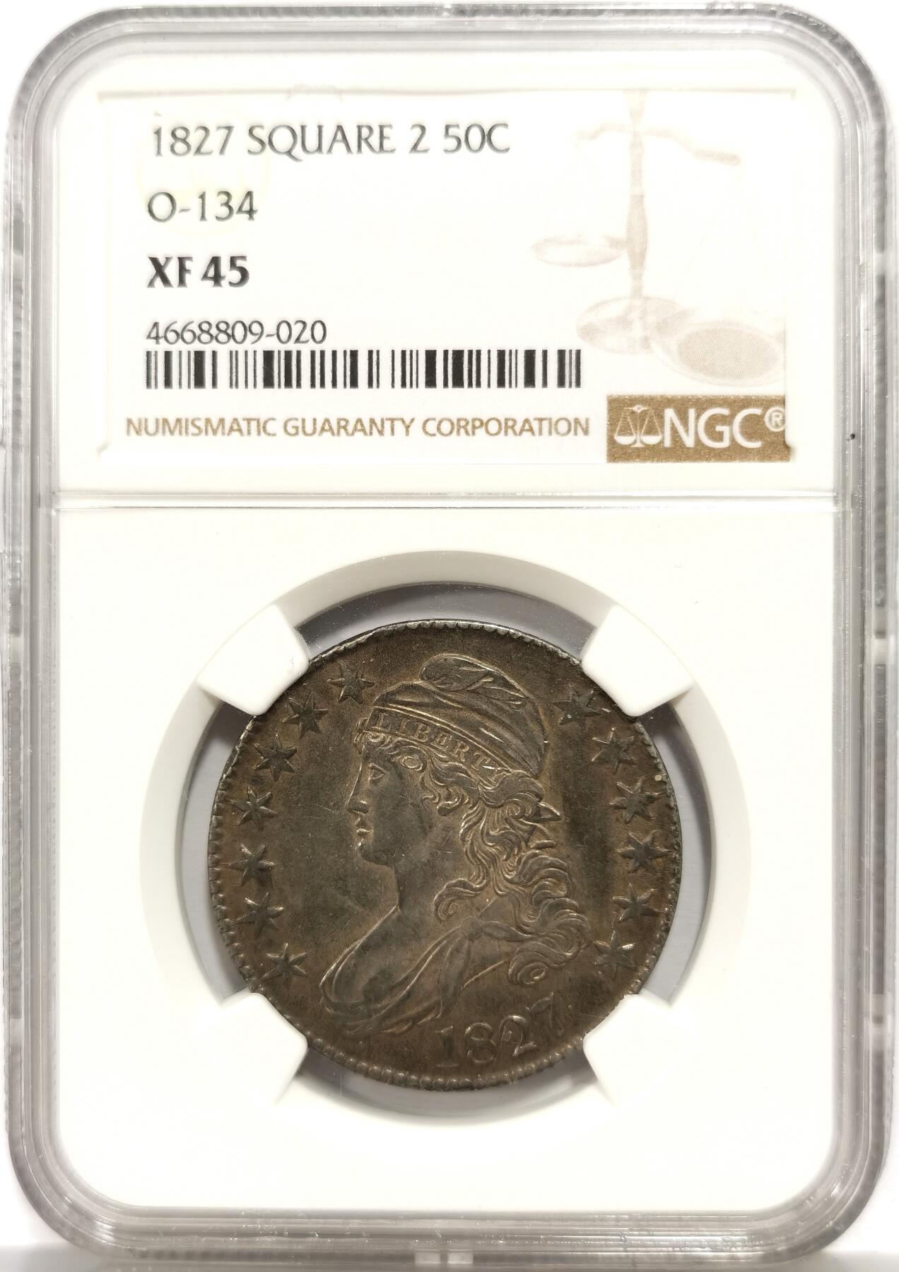 博洋堂“芳菲春韵”3月精品大拍专场暨第166期（全场包邮） NGC XF45 美国1827 戴帽自由女神 50美分 麦稀奇首拍稀有品种中国市场几乎不见  此枚铸打精美 细节丰富 极富吸引力的百年黑包浆 一步到位的藏品