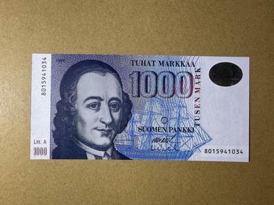 《艾美收藏》第237期-3.22周日外币强钞白金场 - 芬兰1000马克 UNC 1991年 芬兰议员屈德纽斯