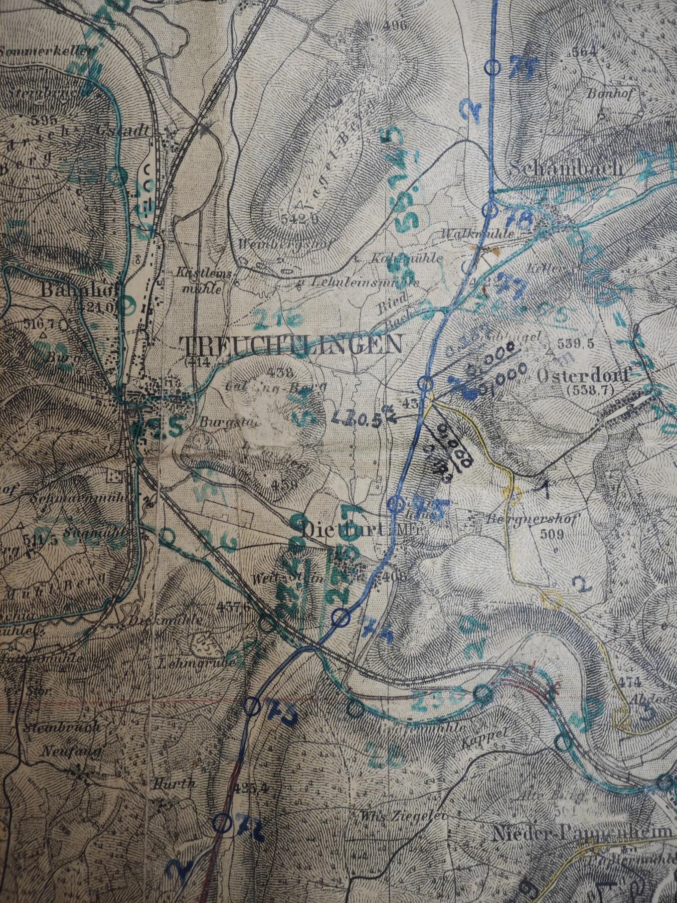 橙子收藏第六期 二战德军实战使用军用地形图｜魏森堡（西部）1884年初版 带原始军用作业痕迹 1:50000高精度/1934纳粹军事增补/南德战场直接实物见证 馆藏级二战史料