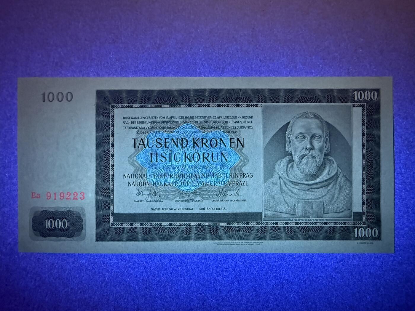 《艾美收藏》第237期-3.22周日外币强钞白金场 波西米亚与摩拉维亚1000克朗 UNC 1942年老版本 大票幅 无47
