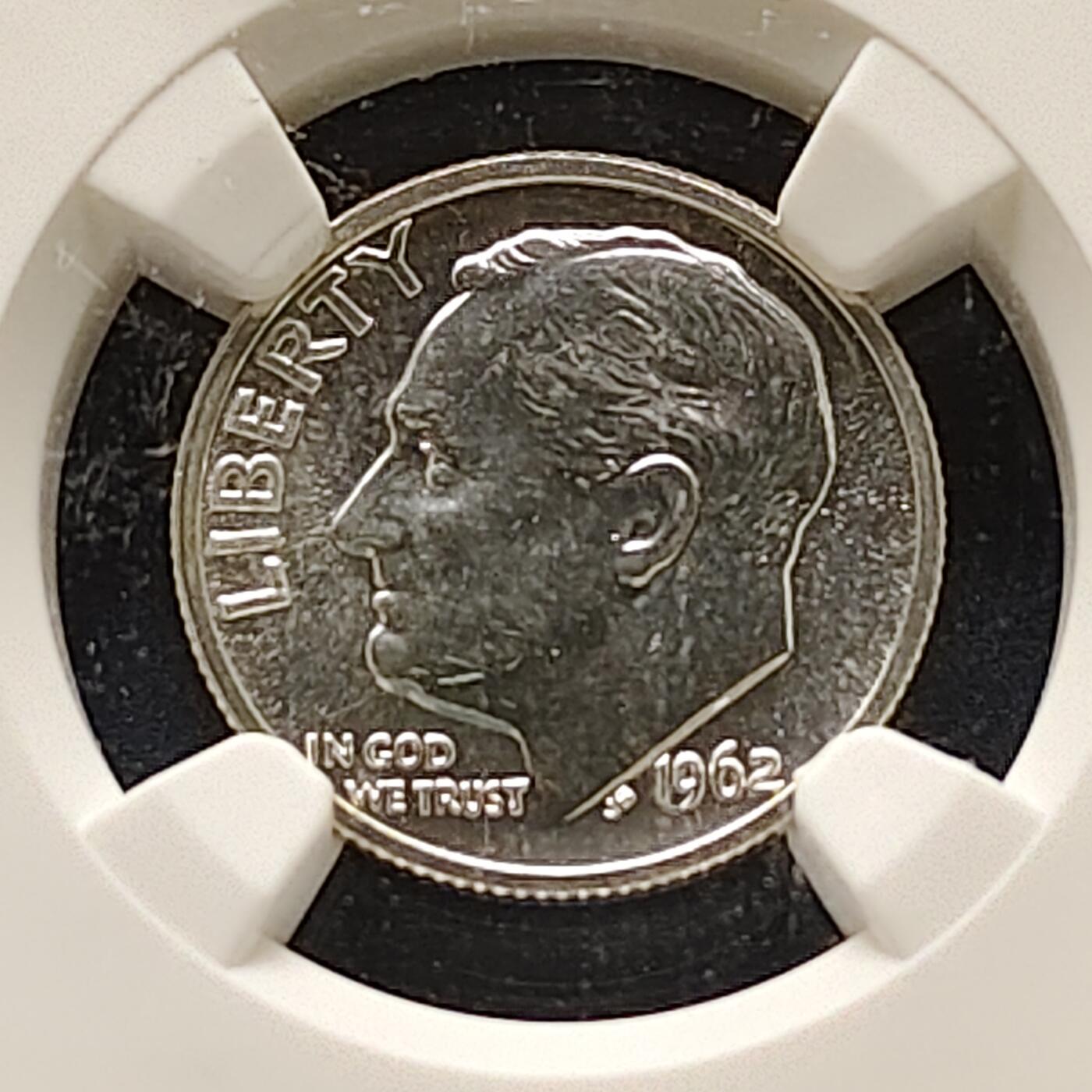 【全场包邮】纯粹捡漏拍515场 美国1962年罗斯福10分精制银币【17.9毫米2.5克90%】-NGC PF66
