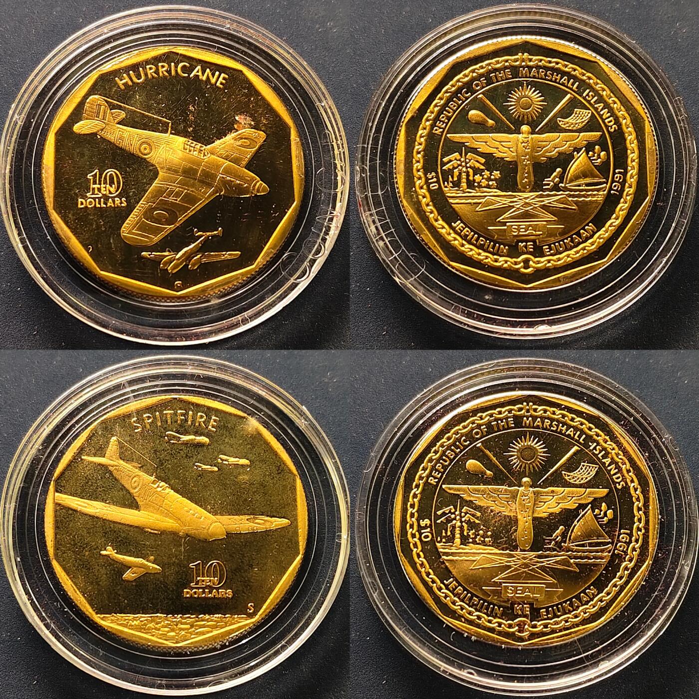 【全场包邮】纯粹捡漏拍515场 马绍尔群岛1991年10元二战传奇战机系列24枚官方盒装精制铜币-盒证全