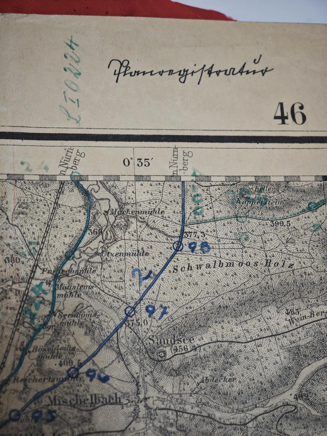 橙子收藏第六期 二战德军实战使用军用地形图｜魏森堡（西部）1884年初版 带原始军用作业痕迹 1:50000高精度/1934纳粹军事增补/南德战场直接实物见证 馆藏级二战史料