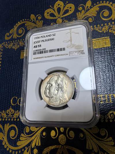 长老汇马年精选第十二场拍卖 - 1936波兰毕苏斯基10兹罗提银币，NGC AU55，NGC官网60分200美金