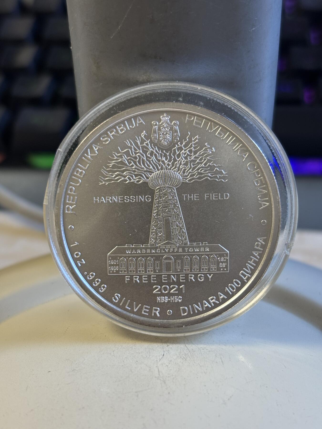 第194期拍卖 塞尔维亚2021年尼古拉特斯拉自由能源1盎司纪念银币，999银，40.25毫米，50000枚