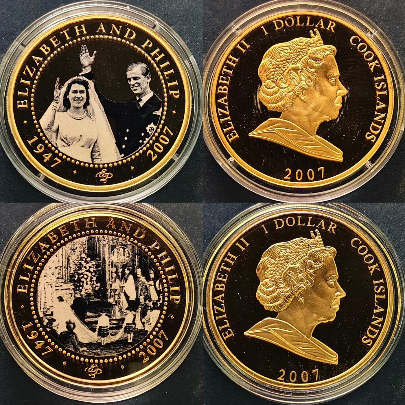 【全场包邮】纯粹捡漏拍515场 库克群岛2007年1元女王钻石婚彩色精制镀金克朗纪念币12枚官方盒装套币
