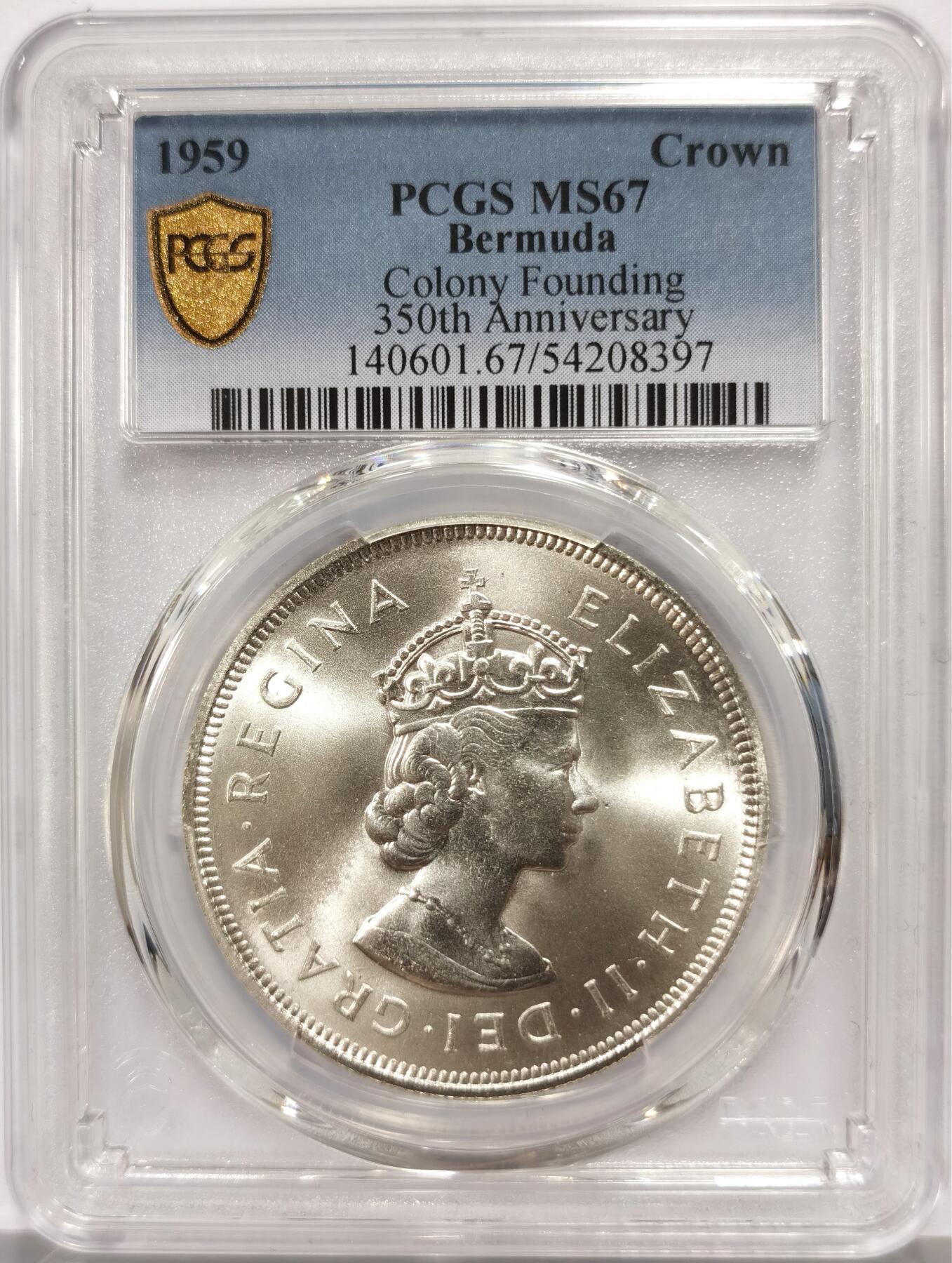 博洋堂“芳菲春韵”3月精品大拍专场暨第166期（全场包邮） PCGS MS67 英属百慕大1959年伊丽莎白二世发现百慕大350周年1克朗纪念银币-2