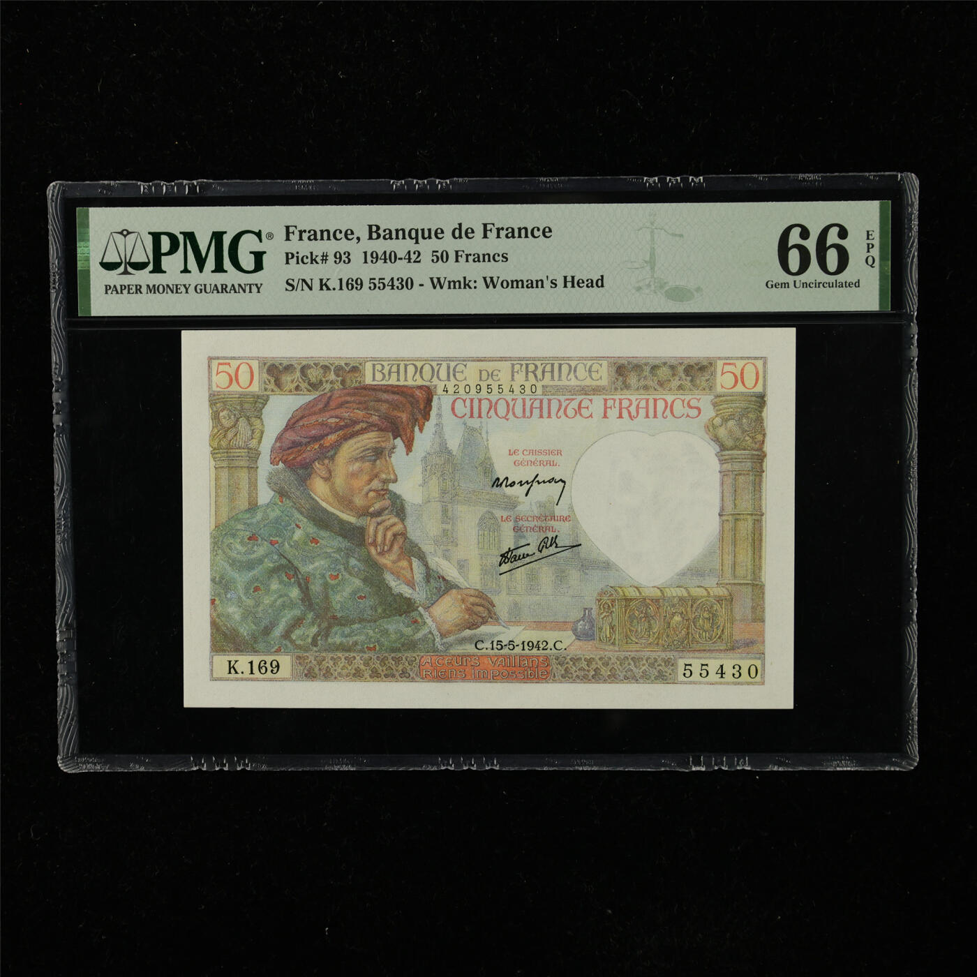 【亘邦集藏】第223期拍卖 1940-42年 法国50法郎 PMG 66EPQ K.169 55430