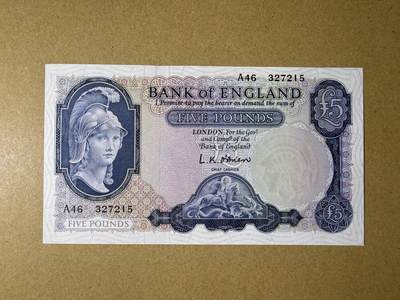 《艾美收藏》第237期-3.22周日外币强钞白金场 - 英格兰5镑 UNC B序列 1957年更贵的实心版本 一个角有荧光