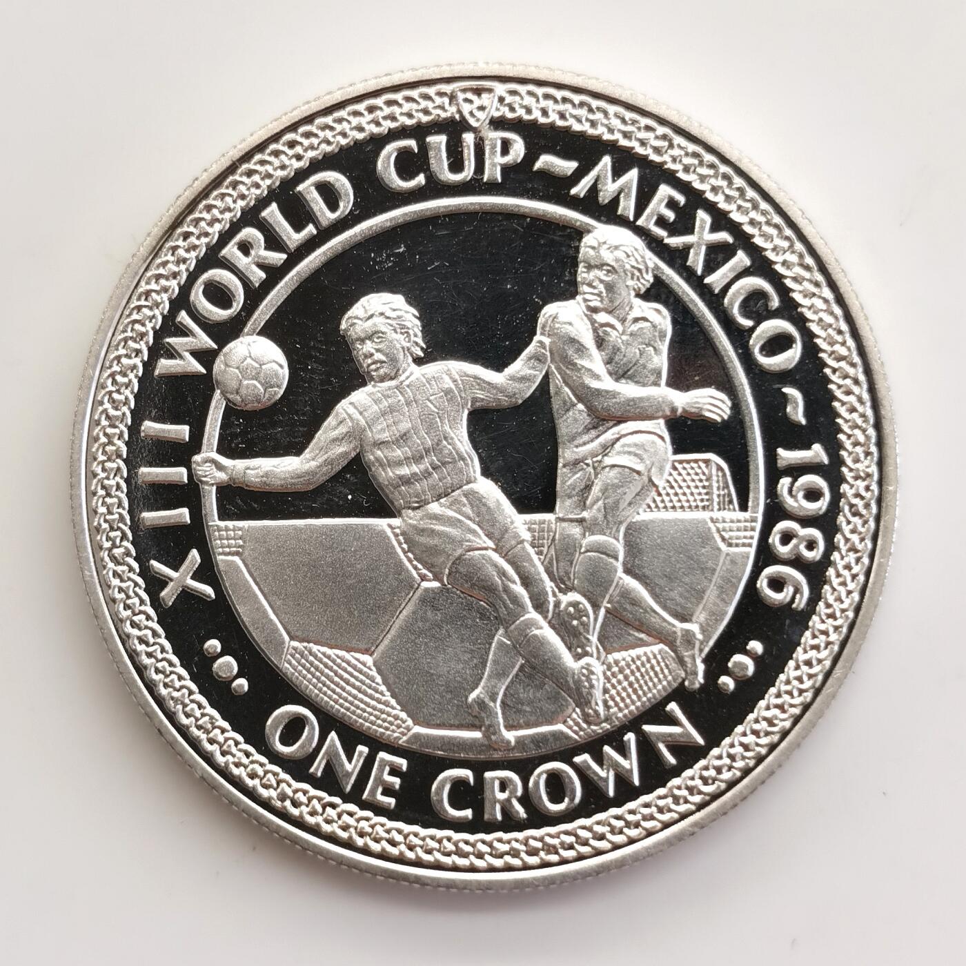 博洋堂世界钱币拍卖第165期（全场包邮） 马恩岛1986年墨西哥世界杯1克朗精制银币，28.28克925银
