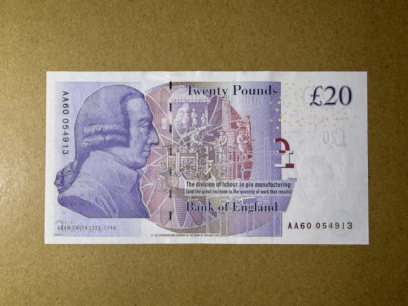 《艾美收藏》第237期-3.22周日外币强钞白金场 英格兰20镑 UNC F序列 AA60冠