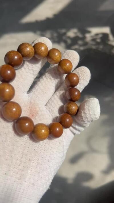 零元拍：金丝楠圆珠手串，15MM 金丝满满，满手留香