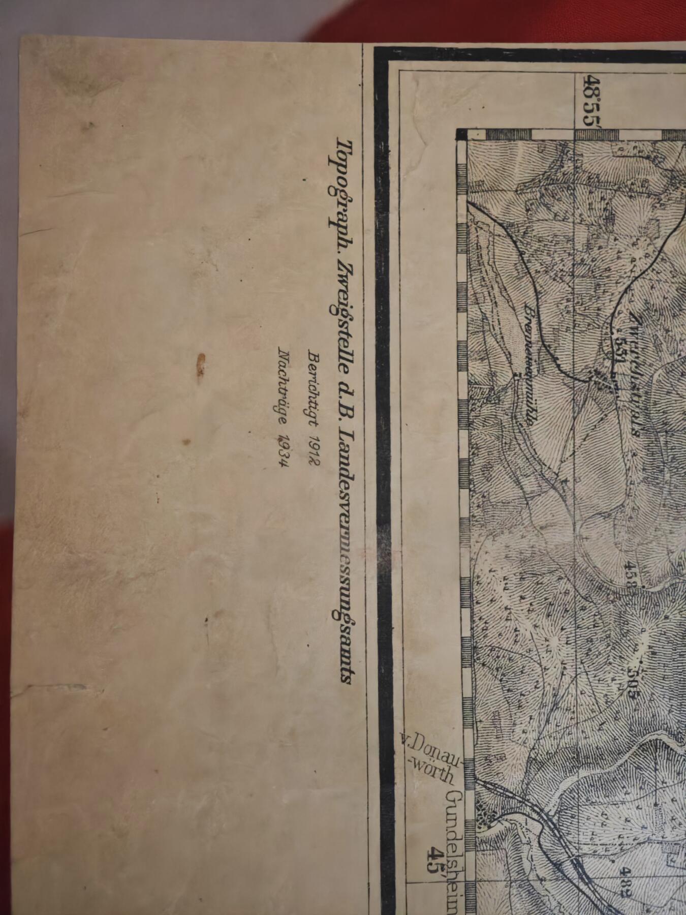 橙子收藏第六期 二战德军实战使用军用地形图｜魏森堡（西部）1884年初版 带原始军用作业痕迹 1:50000高精度/1934纳粹军事增补/南德战场直接实物见证 馆藏级二战史料