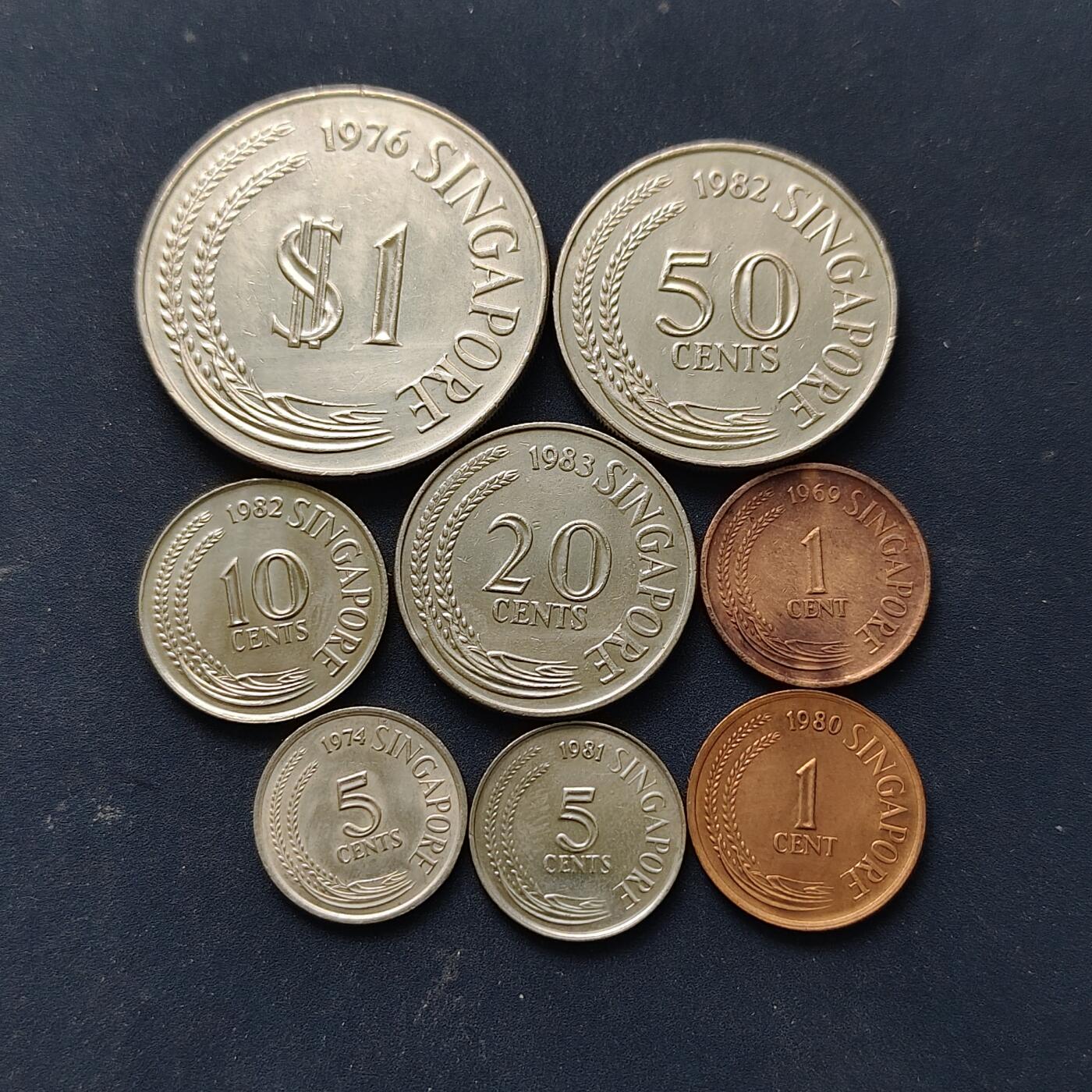 【全场包邮】纯粹捡漏拍514场 新加坡1969-1983年动物版8枚套币-1/5分为磁性和非磁性2版本